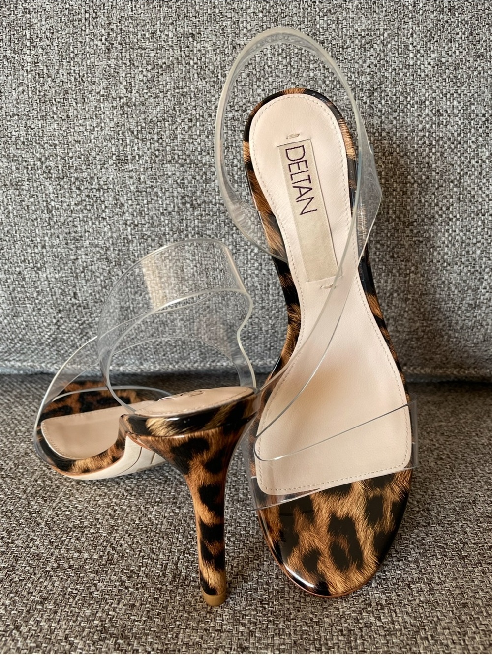 🐆🤎 DEITAN Clear Strap Animal Print Heels / size 7.5 / NWT